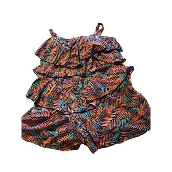 Fit 4 U Other - Fit 4 U Womens Plus Size 24W a263383 Hips V-Tiered Romper Swimsuit Colorful NWOT